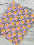 Lavender Yellow Floral Cotton Fabric by the Yard, Hand Block Print Fabric, Indian Cotton Fabric, Sewing Quilting Fabric, Dress Making Fabric