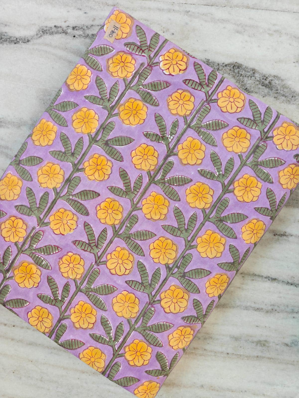 Lavender Yellow Floral Cotton Fabric by the Yard, Hand Block Print Fabric, Indian Cotton Fabric, Sewing Quilting Fabric, Dress Making Fabric