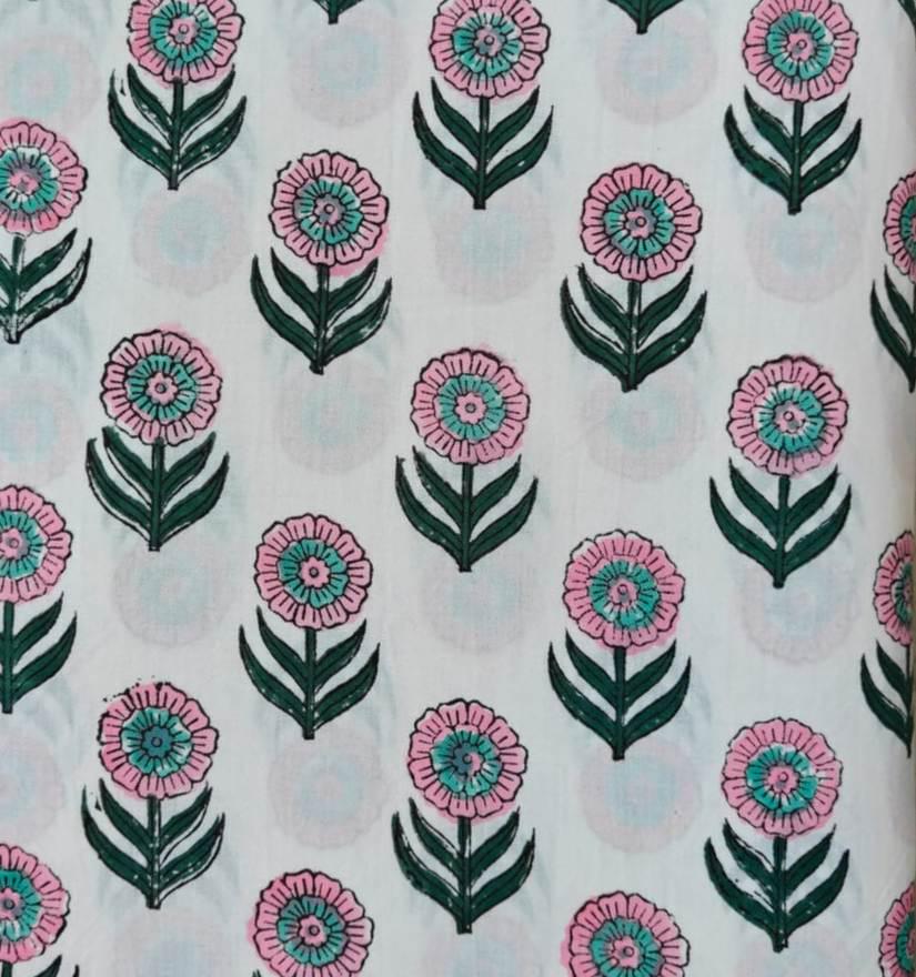 Pink Floral Cotton Fabric by Yard, Hand Block Print Fabric, Indian Cotton Fabric, Flower Print Material, Sewing Fabric, Soft Cotton Textile