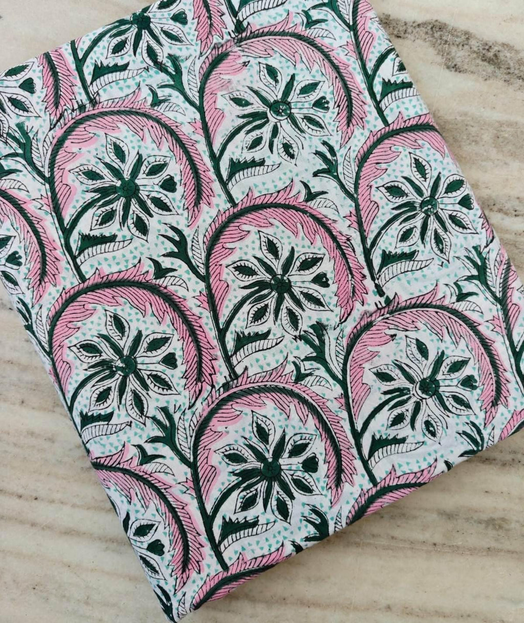 Pink Floral Block Print Cotton Fabric by Yard, Indian Hand Block Printed Fabric, Botanical Cotton Textile Quilting Sewing Dressmaking Fabric