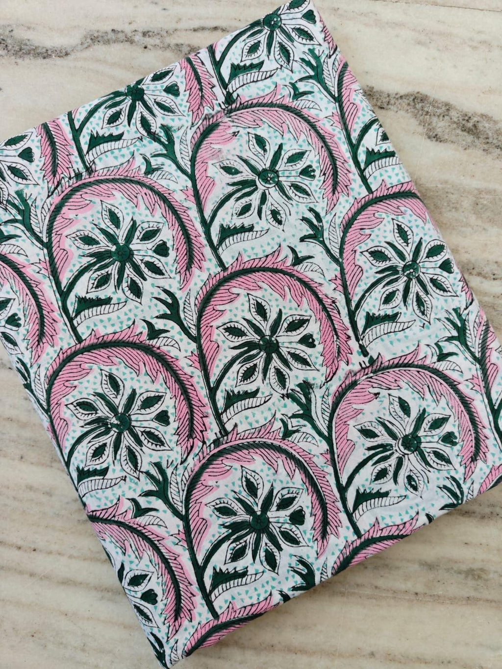 Pink Floral Block Print Cotton Fabric by Yard, Indian Hand Block Printed Fabric, Botanical Cotton Textile Quilting Sewing Dressmaking Fabric