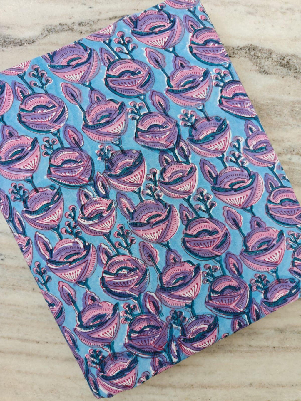 Blue Pink Floral Cotton Fabric by Yard, Hand Block Print Fabric, Indian Cotton Fabric, Quilting Fabric, Dress Sewing, Loose Running Fabric