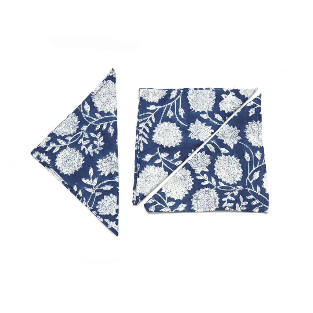 Hand Block Printed Cotton Napkins, Blue and White Background Cotton Dinner Napkins, Reusable Cloth Napkins, Organic Indian Table Linen Set