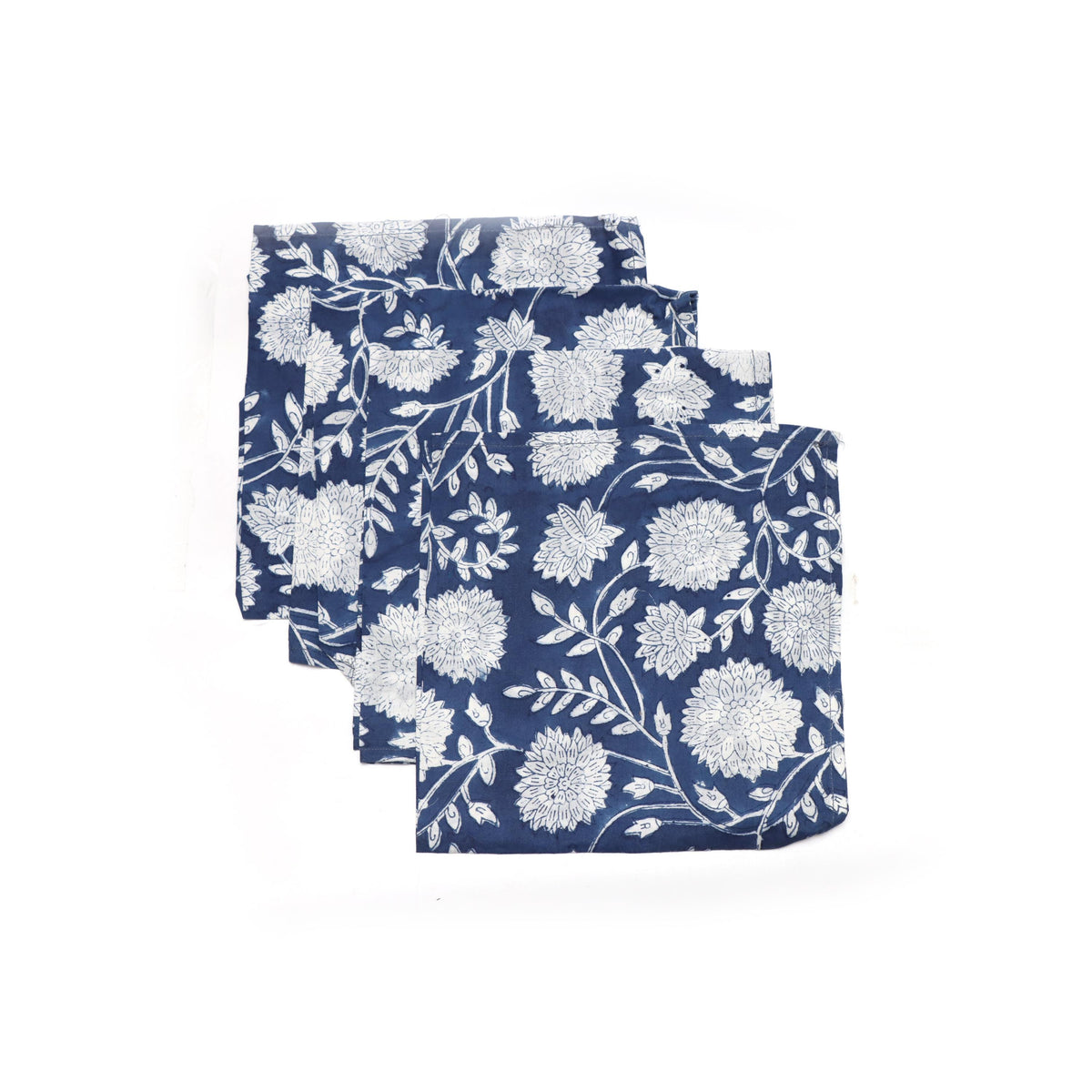 Hand Block Printed Cotton Napkins, Blue and White Background Cotton Dinner Napkins, Reusable Cloth Napkins, Organic Indian Table Linen Set