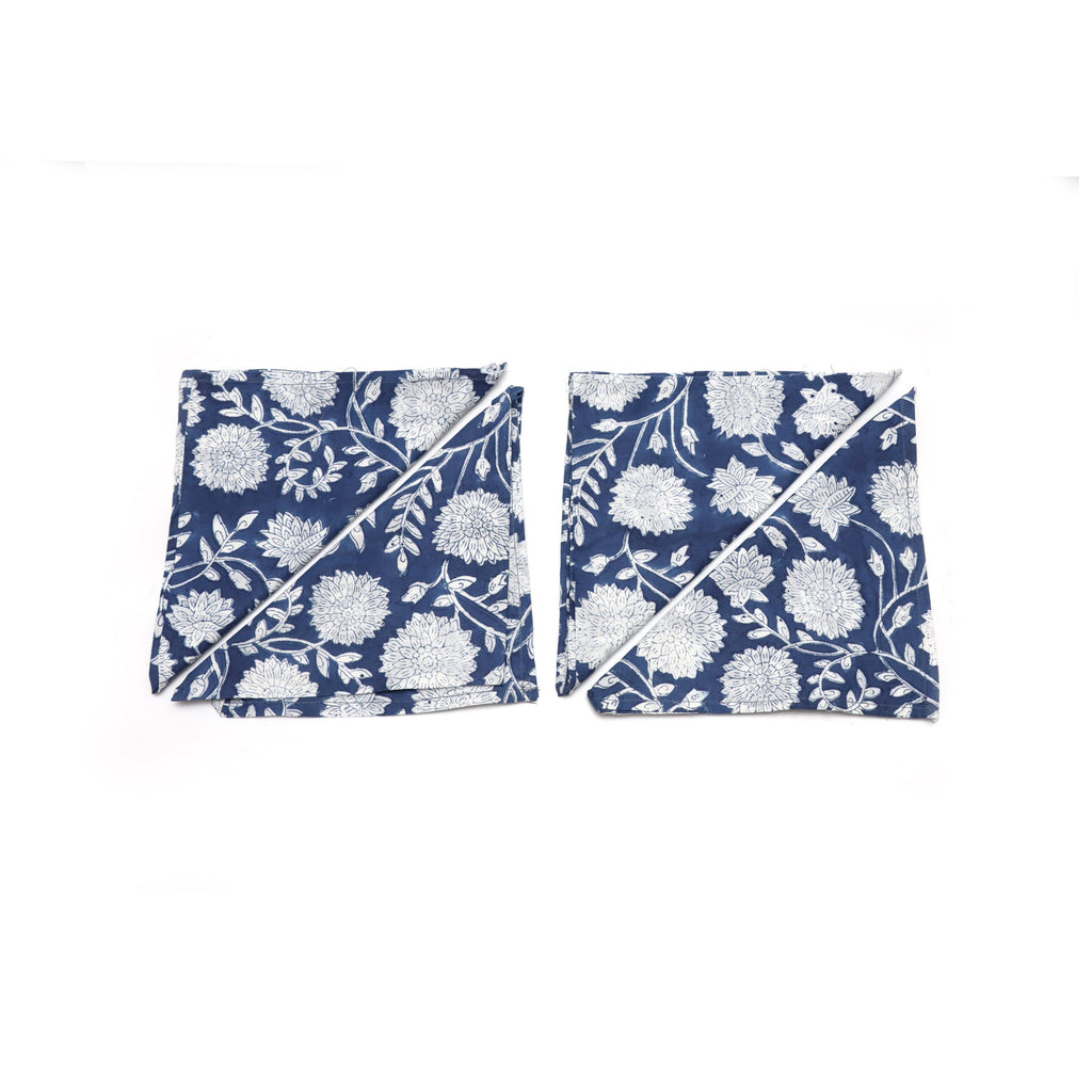 Hand Block Printed Cotton Napkins, Blue and White Background Cotton Dinner Napkins, Reusable Cloth Napkins, Organic Indian Table Linen Set