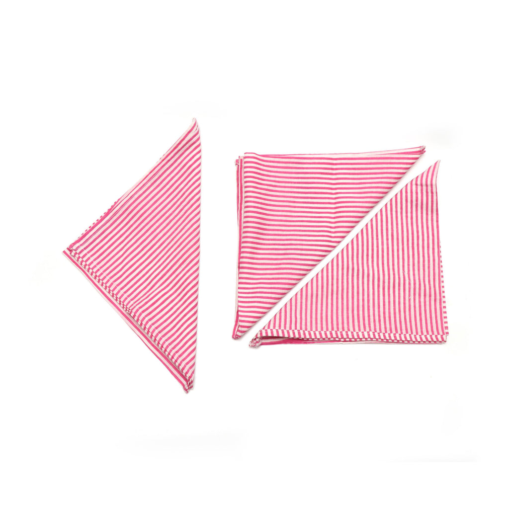 Hand Block Print Cotton Pink Stripe Napkins Set of 4, Handmade Cloth Dinner Napkins, Reusable Table Napkins, Table Linen, Kitchen Napkins
