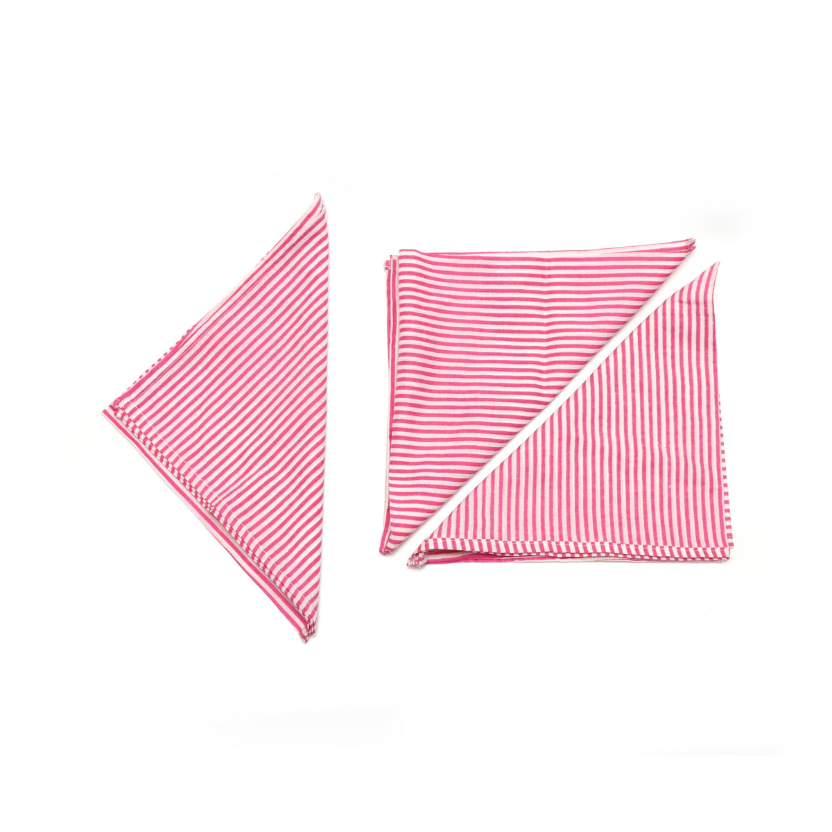 Hand Block Print Cotton Pink Stripe Napkins Set of 4, Handmade Cloth Dinner Napkins, Reusable Table Napkins, Table Linen, Kitchen Napkins