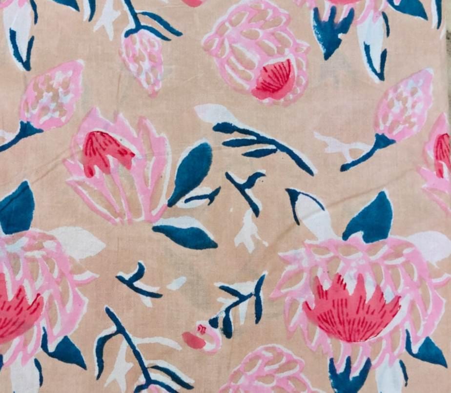 Pink Floral Cotton Fabric By Yard, Hand Block Print Indian Fabric, Quilting Sewing Dressmaking Boho Fabric, Home Decor, Personlized Dress