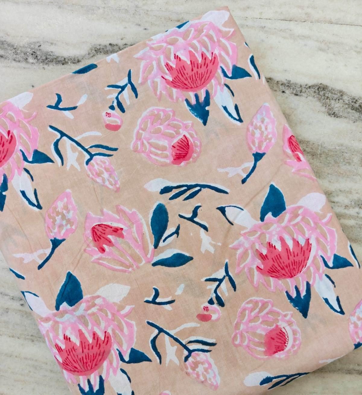 Pink Floral Cotton Fabric By Yard, Hand Block Print Indian Fabric, Quilting Sewing Dressmaking Boho Fabric, Home Decor, Personlized Dress