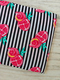 Pink Pomegranate Cotton Fabric by the Yard, Black White Stripe Fruit Print Fabric, Botanical Quilting Fabric, Sewing Apparel Craft Fabric