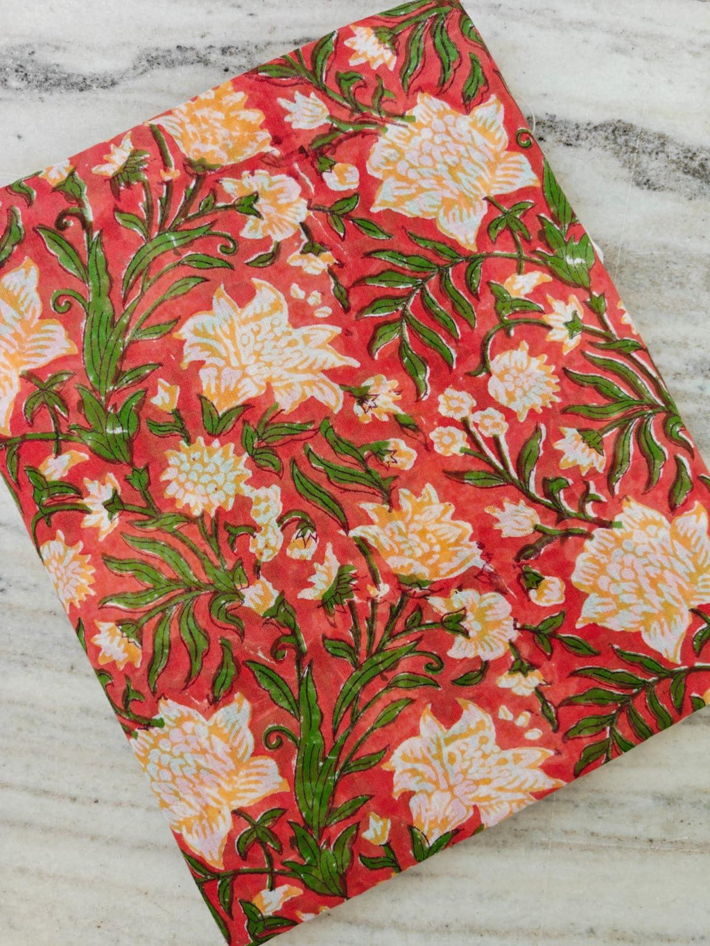Coral Floral Cotton Fabric by Yard, Hand Block Print Fabric, Indian Cotton Fabric, Flower Print Fabric, Quilting Fabric, Dressmaking Fabric