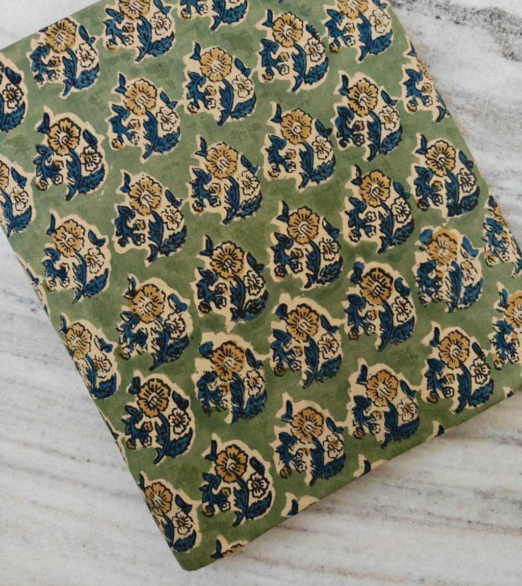 Sage Green Floral Cotton Fabric by Yard Hand Block Print Cotton Fabric Indian Floral Fabric Botanical Fabric Quilting Fabric Sewing Fabric