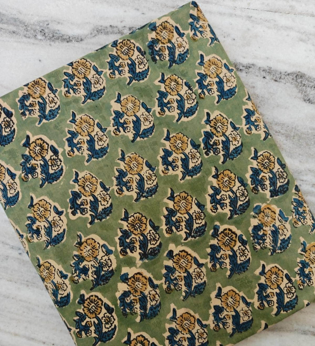 Sage Green Floral Cotton Fabric by Yard Hand Block Print Cotton Fabric Indian Floral Fabric Botanical Fabric Quilting Fabric Sewing Fabric