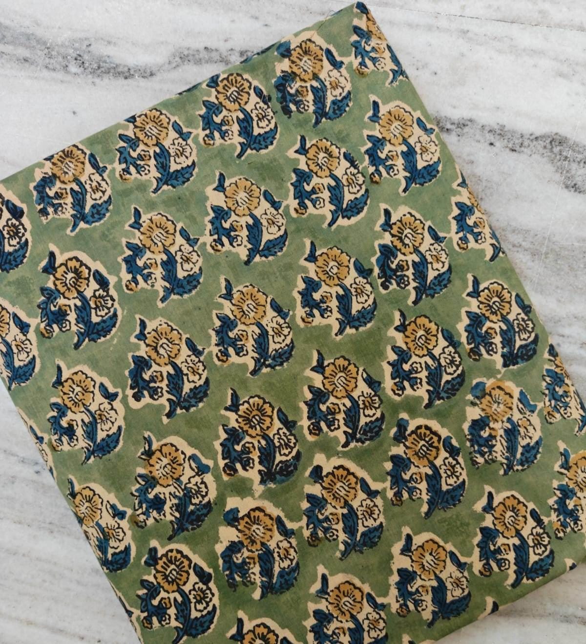 Sage Green Floral Cotton Fabric by Yard Hand Block Print Cotton Fabric Indian Floral Fabric Botanical Fabric Quilting Fabric Sewing Fabric