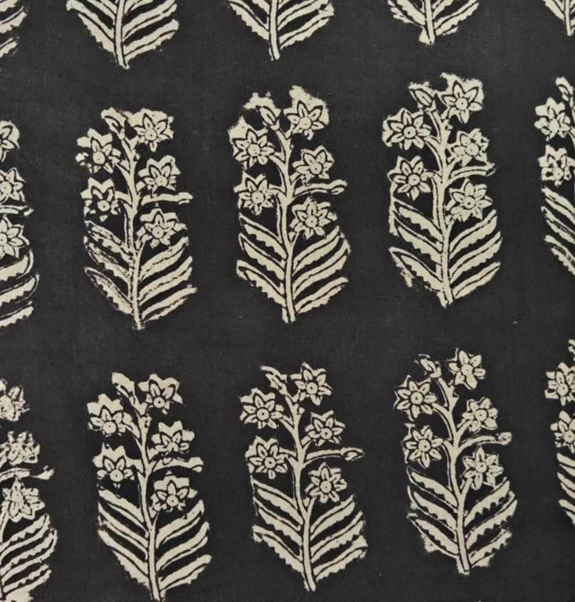 Black Color Indian Hand Block Print Fabric, Floral 100% Cotton Quilting Fabric By The Yard, Dressmaking Fabric, Napkins Fabric, Loose Fabric