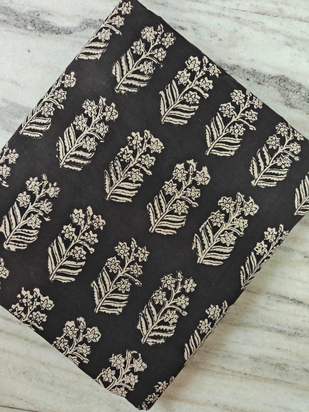 Black Color Indian Hand Block Print Fabric, Floral 100% Cotton Quilting Fabric By The Yard, Dressmaking Fabric, Napkins Fabric, Loose Fabric