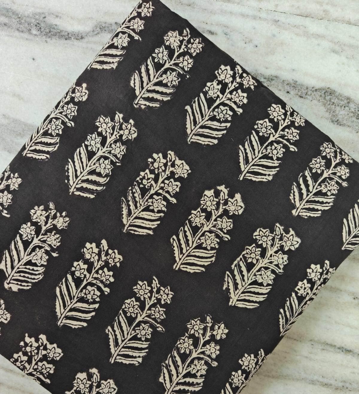 Black Color Indian Hand Block Print Fabric, Floral 100% Cotton Quilting Fabric By The Yard, Dressmaking Fabric, Napkins Fabric, Loose Fabric