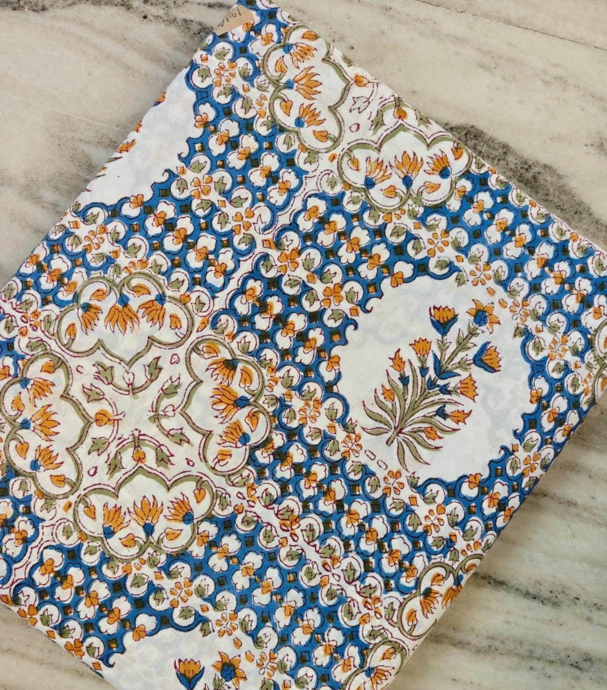 Blue Floral Cotton Fabric by the Yard, Indian Hand Block Print Cotton Fabric, Vintage Cotton Fabric, Soft Dressmaking Fabric, Sewing Fabric
