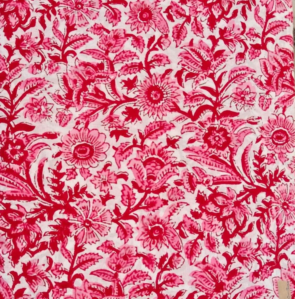 Pink Floral Cotton Fabric by the Yard, Indian Hand Block Print Fabric, Quilting Fabric, Dressmaking, Craft Fabric, Home Decor Textile Fabric