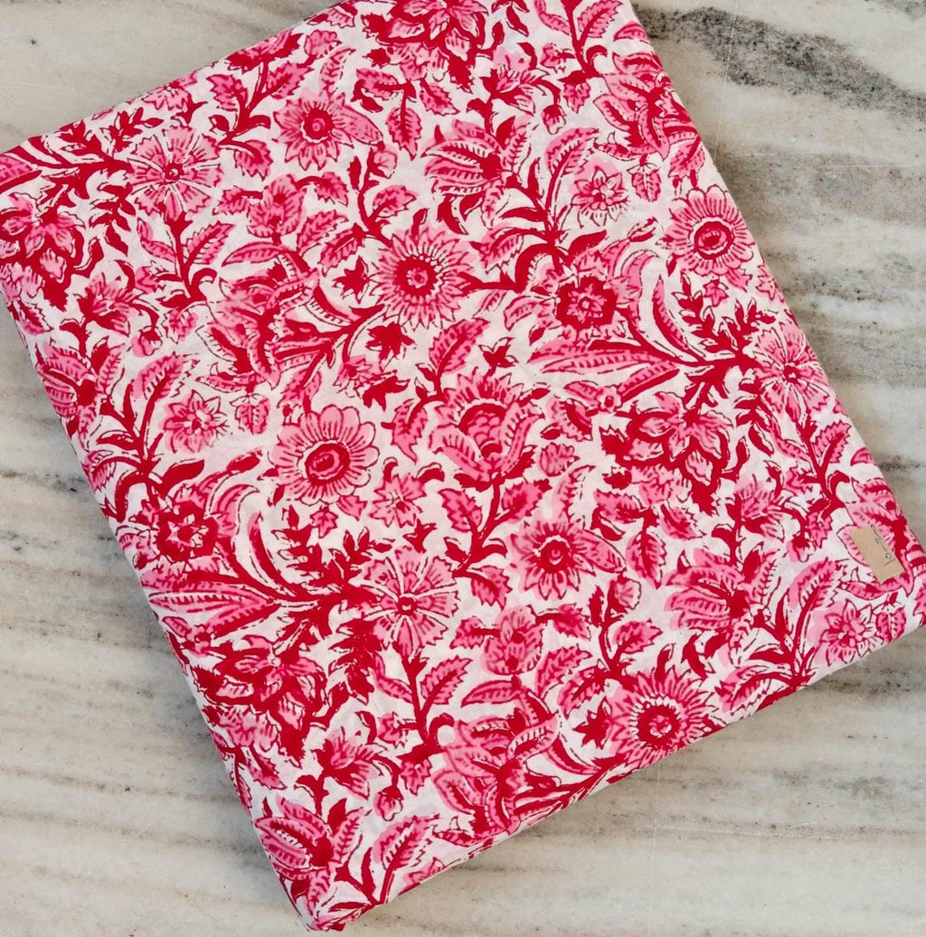 Pink Floral Cotton Fabric by the Yard, Indian Hand Block Print Fabric, Quilting Fabric, Dressmaking, Craft Fabric, Home Decor Textile Fabric