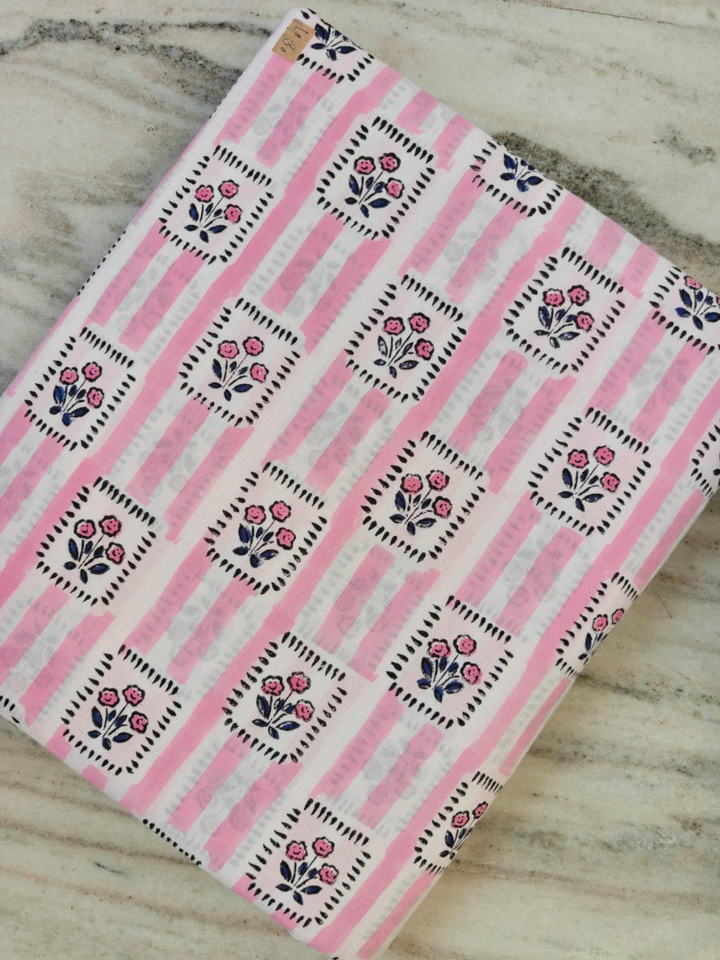 Pink Floral Block Print Cotton Fabric by the Yard, Soft Handmade Cotton Fabric, Indian Cotton Textile, Floral Stripe Dressmaking Fabric