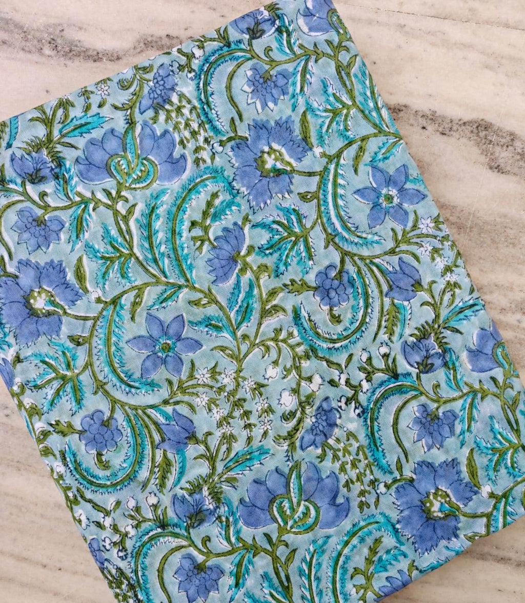 Blue Floral Cotton Fabric by the Yard, Botanical Vine Print Fabric, Light Blue Cotton Material, Quilting Fabric, Sewing Fabric, Dressmaking