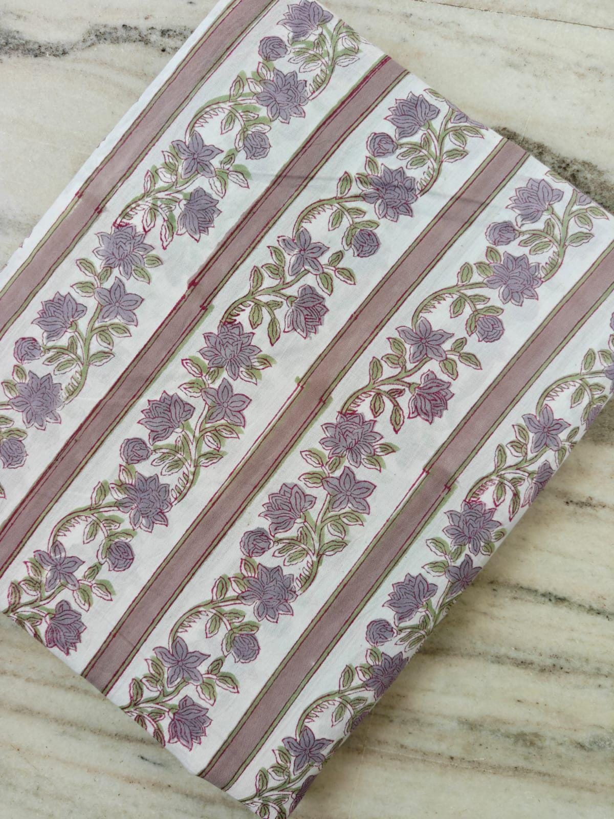 Floral Stripe Cotton Fabric by the Yard, White Pink Botanical Cotton Fabric, Vintage Floral Vine Print, Quilting Fabric, Sewing Material