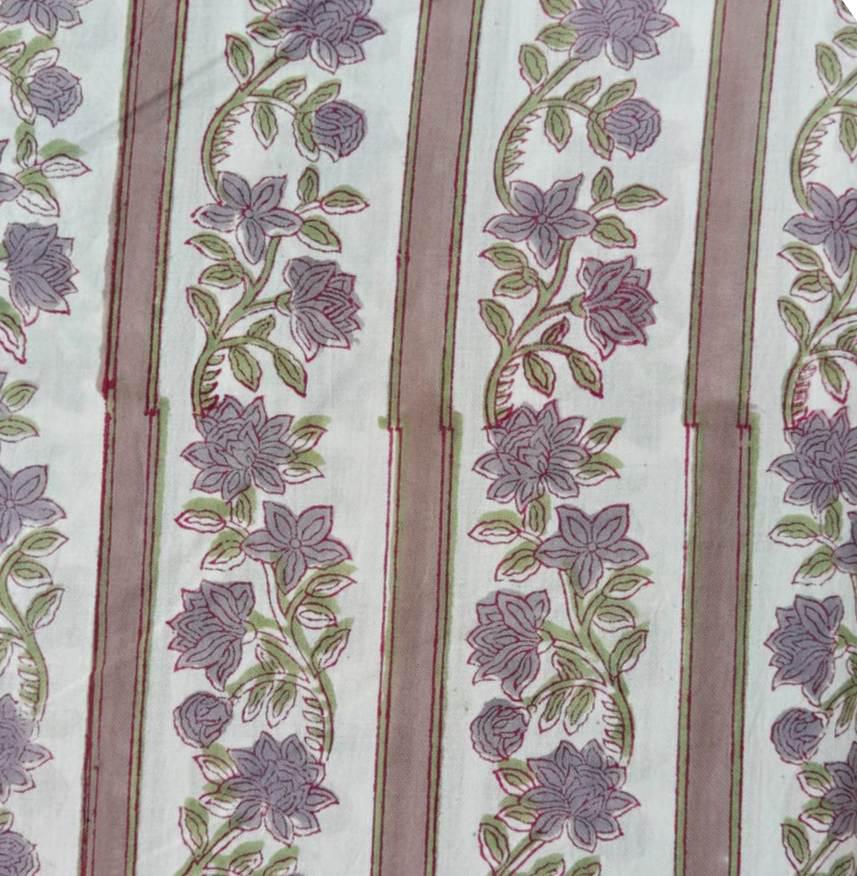 Floral Stripe Cotton Fabric by the Yard, White Pink Botanical Cotton Fabric, Vintage Floral Vine Print, Quilting Fabric, Sewing Material