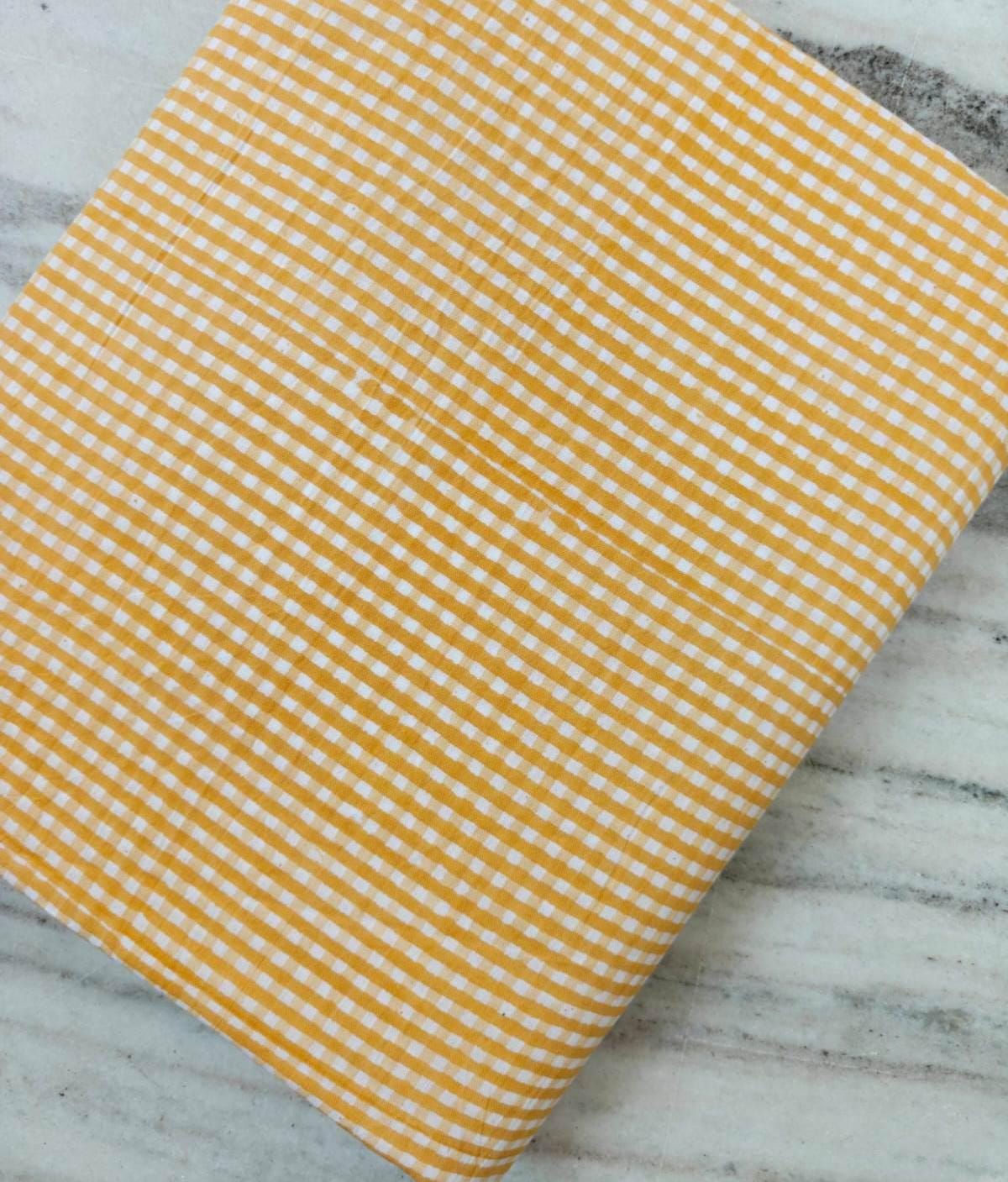 Yellow Gingham Cotton Fabric by the Yard, Mustard Check Cotton Fabric, Buffalo Check Fabric, Plaid Cotton, Quilting Fabric, Sewing Fabric