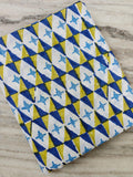 Blue Yellow Geometric Cotton Fabric by the Yard, Indian Hand Block Print Cotton Fabric, Abstract Triangle Print Fabric, Sewing Dressmaking