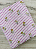 Pink Stripe Floral Cotton Fabric by the Yard, Soft Cotton Dressmaking Fabric, Yellow Daisy Block Print Fabric, Sewing Fabric, Summer Apparel