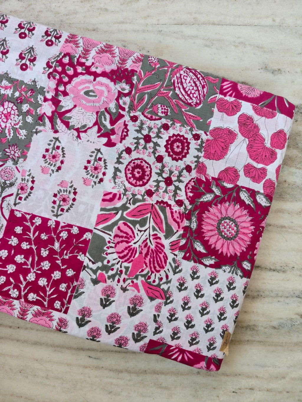 Pink Patchwork Floral Cotton Fabric by the Yard, Block Print Cotton Fabric, Handmade Dress Material, Sewing Craft Fabric Boho Floral Textile