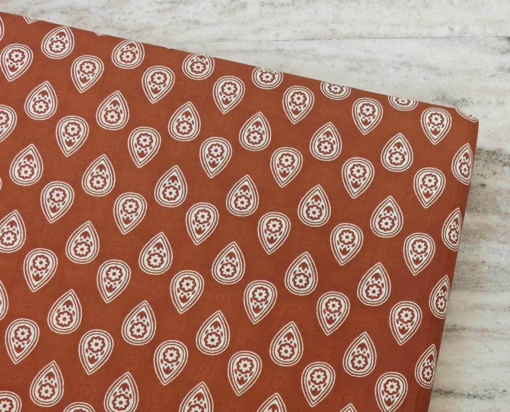 Brown Paisley Cotton Fabric by the Yard, Hand Block Print Cotton Fabric, Rust Floral Paisley Dress Material,  Indian Cotton Textile Fabric