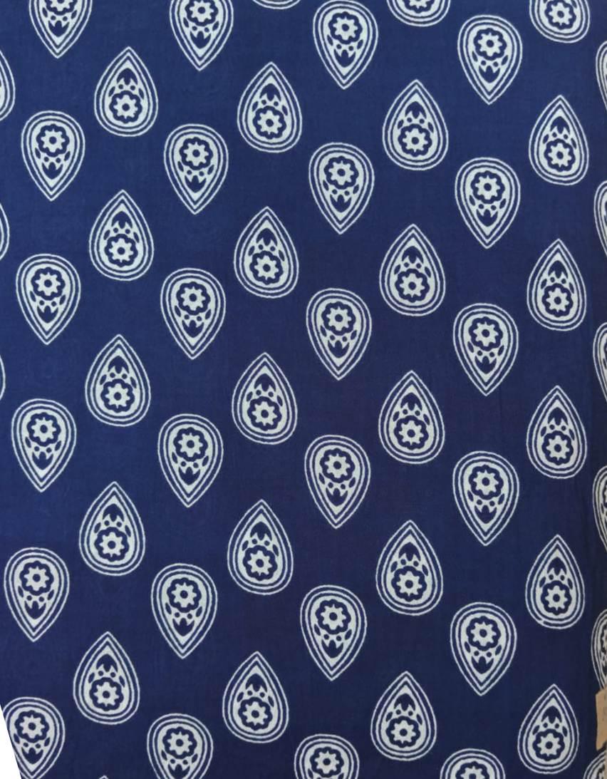 Navy Blue Cotton Fabric by the Yard, White Paisley Print Fabric, Floral Block Print Cotton, Quilting Fabric, Dressmaking Material Fabric