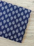 Navy Blue Cotton Fabric by the Yard, White Paisley Print Fabric, Floral Block Print Cotton, Quilting Fabric, Dressmaking Material Fabric
