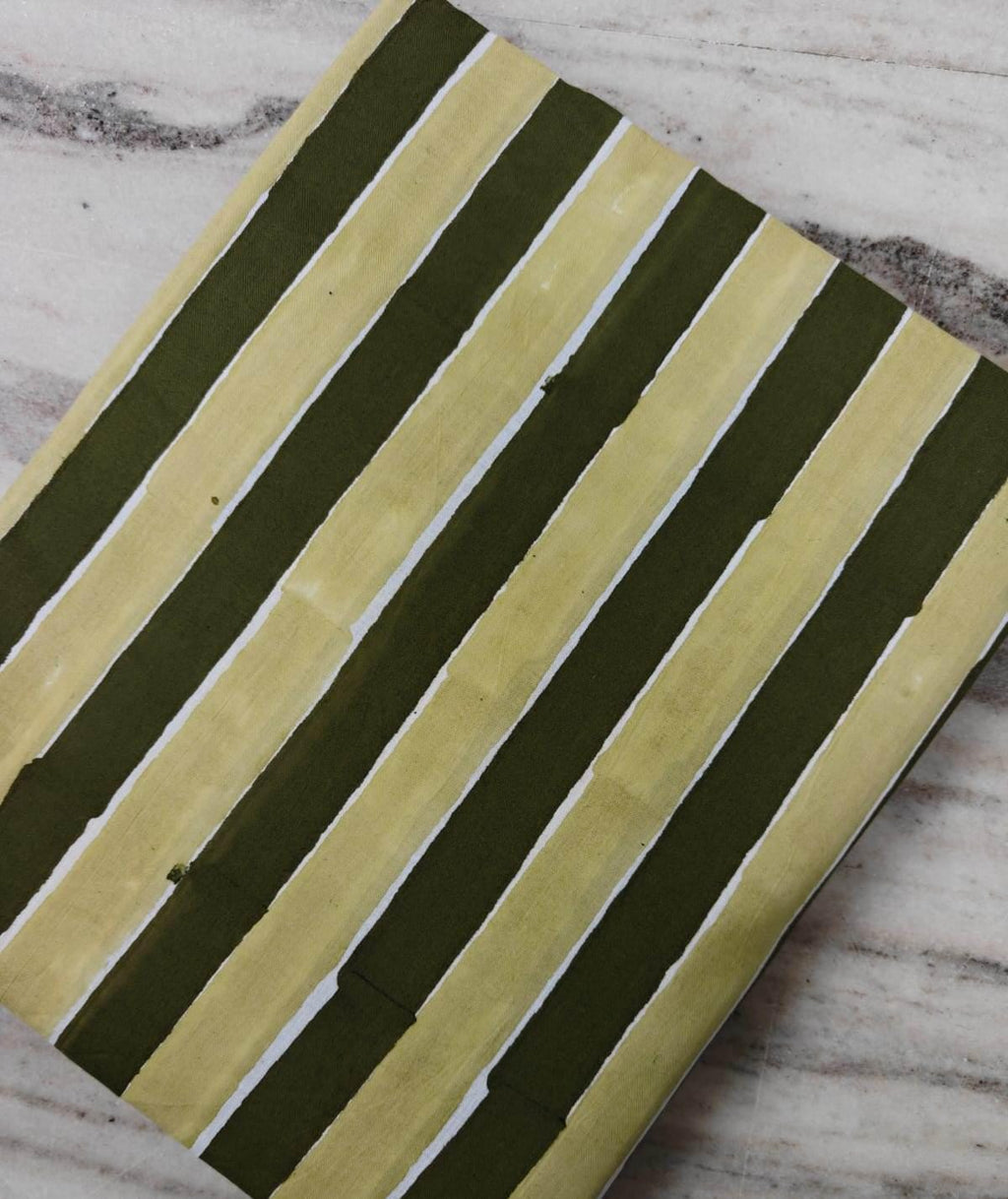 Green & Yellow Striped Cotton Fabric by the Yard, Hand Block Print Cotton Fabric, Upholstery, Quilting, Sewing, Dressmaking Fabric