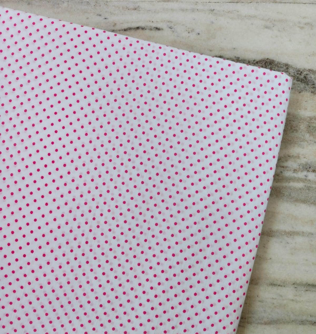 White Cotton Fabric with Hot Pink Polka Dots, Pink Dot Print Cotton Fabric by the Yard, Small Polka Dot Fabric, Quilting Sewing Fabric