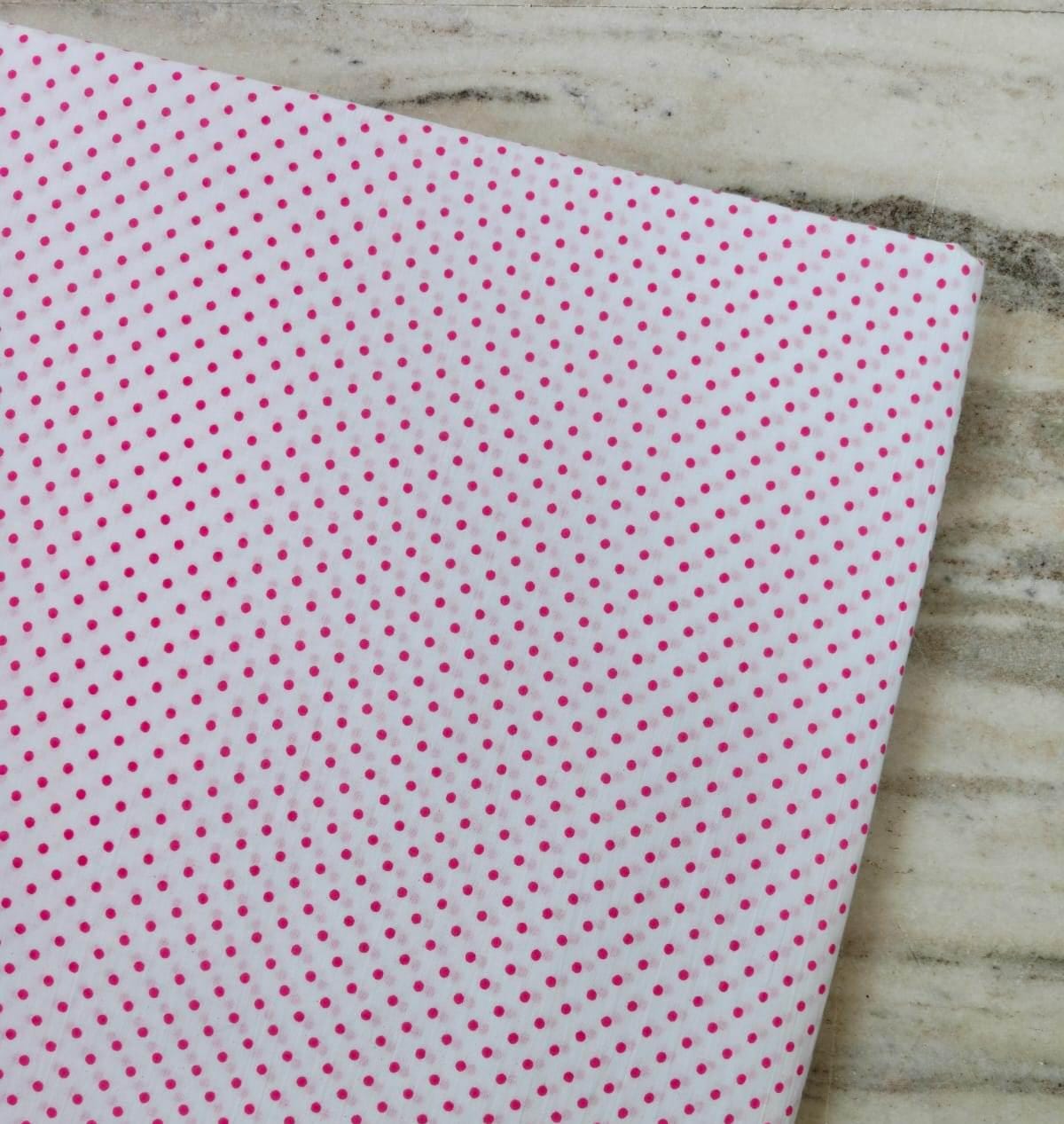 White Cotton Fabric with Hot Pink Polka Dots, Pink Dot Print Cotton Fabric by the Yard, Small Polka Dot Fabric, Quilting Sewing Fabric