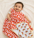 Reversible Baby Dohar Cotton Blanket, Muslin Baby Quilt, Orange Seashell Print Baby Blanket, Summer Toddler Blanket, Newborn Gift
