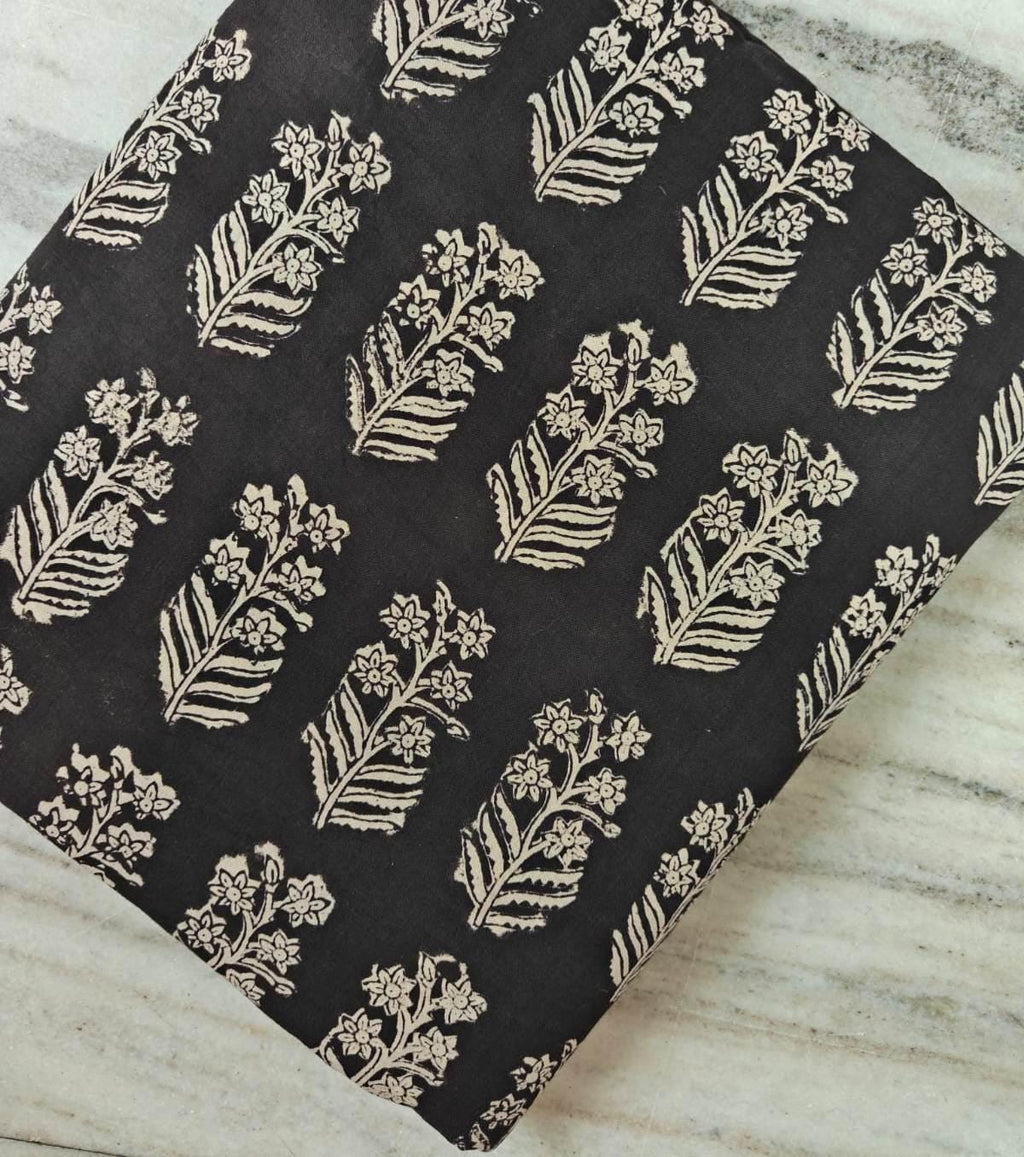 Black Color Indian Hand Block Print Fabric, Floral 100% Cotton Quilting Fabric By The Yard, Dressmaking Fabric, Napkins Fabric, Loose Fabric