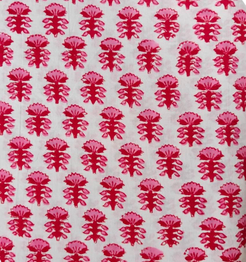 Pink Floral Cotton Fabric by the Yard, White Hand Block Print Cotton Fabric, Indian Cotton Fabric, Soft Floral Dress Quilting Sewing Fabric