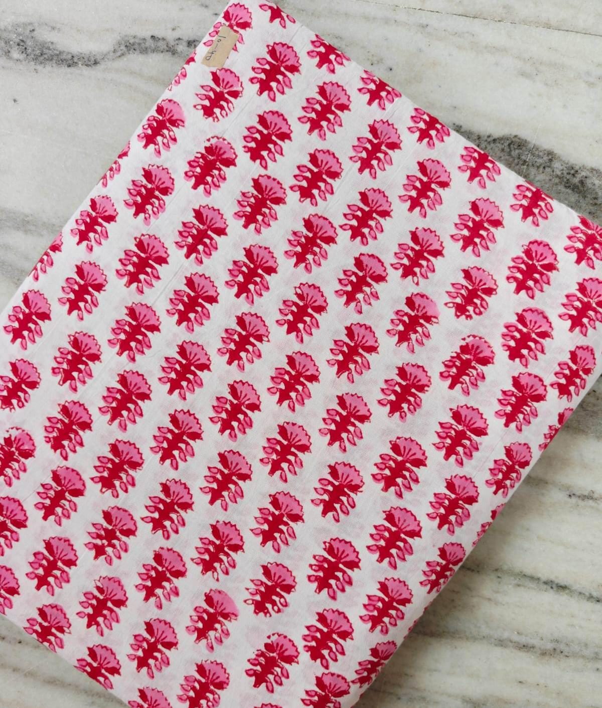 Pink Floral Cotton Fabric by the Yard, White Hand Block Print Cotton Fabric, Indian Cotton Fabric, Soft Floral Dress Quilting Sewing Fabric