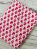 Pink Floral Cotton Fabric by the Yard, White Hand Block Print Cotton Fabric, Indian Cotton Fabric, Soft Floral Dress Quilting Sewing Fabric