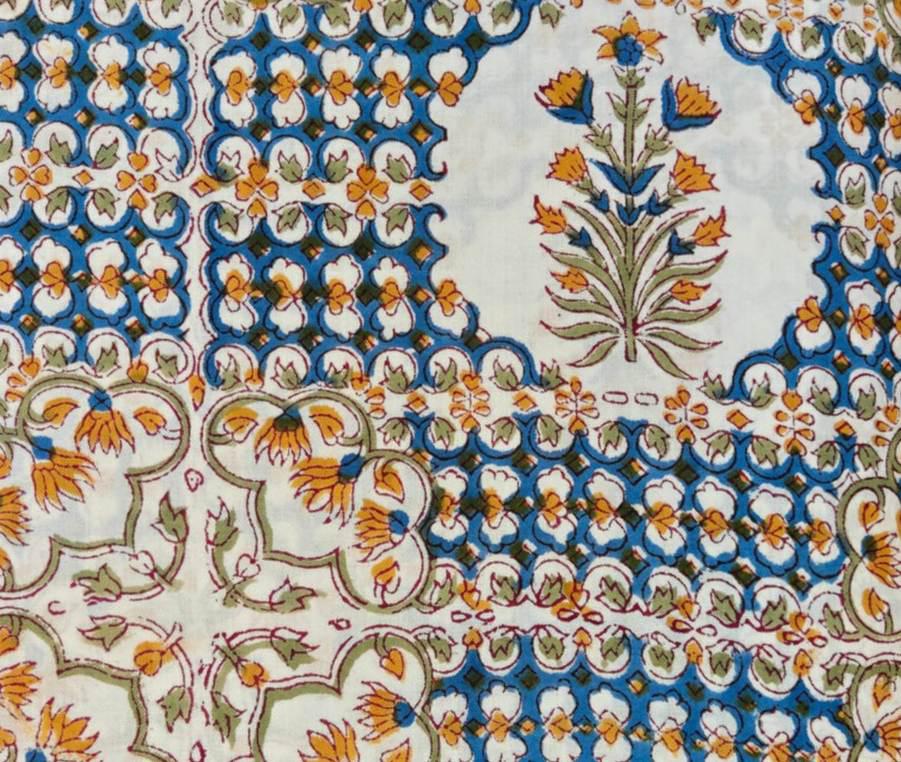 Blue Floral Cotton Fabric by the Yard, Indian Hand Block Print Cotton Fabric, Vintage Cotton Fabric, Soft Dressmaking Fabric, Sewing Fabric