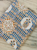 Blue Floral Cotton Fabric by the Yard, Indian Hand Block Print Cotton Fabric, Vintage Cotton Fabric, Soft Dressmaking Fabric, Sewing Fabric