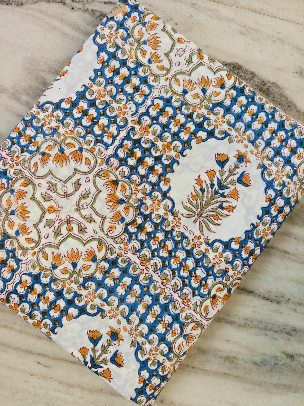 Blue Floral Cotton Fabric by the Yard, Indian Hand Block Print Cotton Fabric, Vintage Cotton Fabric, Soft Dressmaking Fabric, Sewing Fabric
