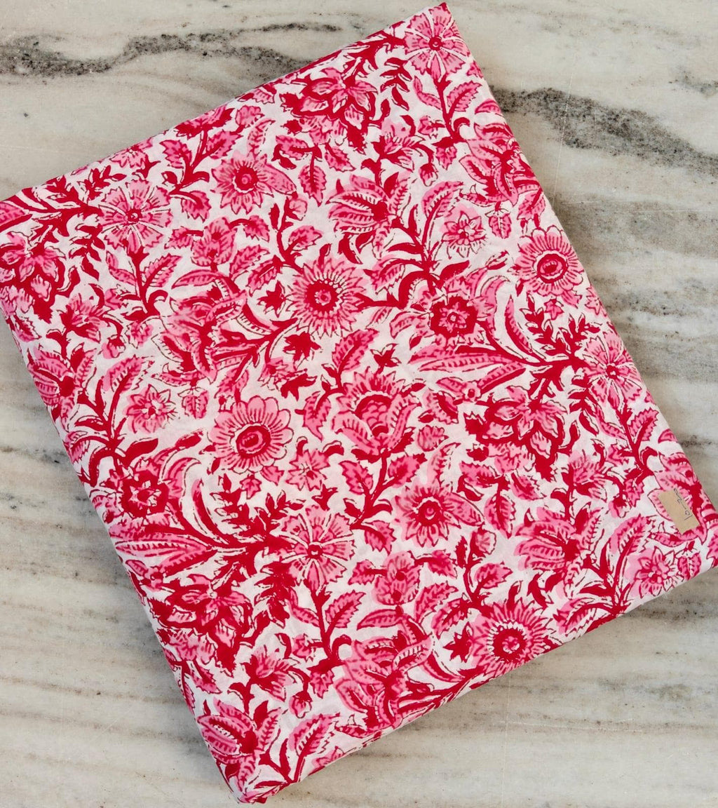 Pink Floral Cotton Fabric by the Yard, Indian Hand Block Print Fabric, Quilting Fabric, Dressmaking, Craft Fabric, Home Decor Textile Fabric