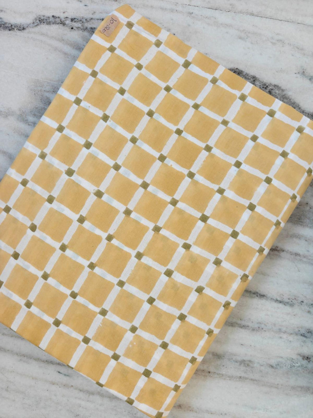 Yellow Checkered Cotton Fabric by the Yard, Hand Block Print Cotton Fabric, Geometric Grid Fabric, Indian Cotton Textile, Sewing Fabric