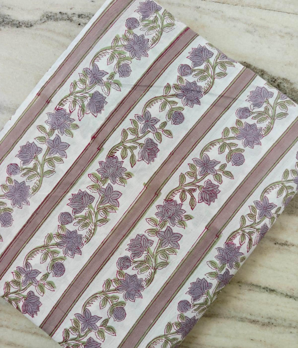 Floral Stripe Cotton Fabric by the Yard, White Pink Botanical Cotton Fabric, Vintage Floral Vine Print, Quilting Fabric, Sewing Material
