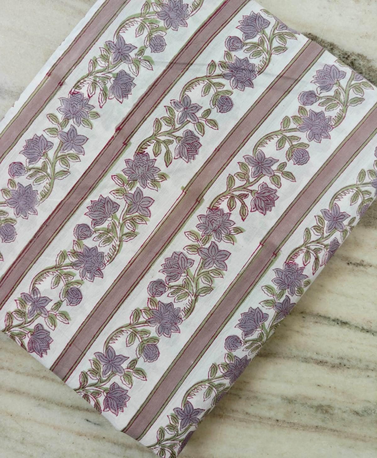 Floral Stripe Cotton Fabric by the Yard, White Pink Botanical Cotton Fabric, Vintage Floral Vine Print, Quilting Fabric, Sewing Material